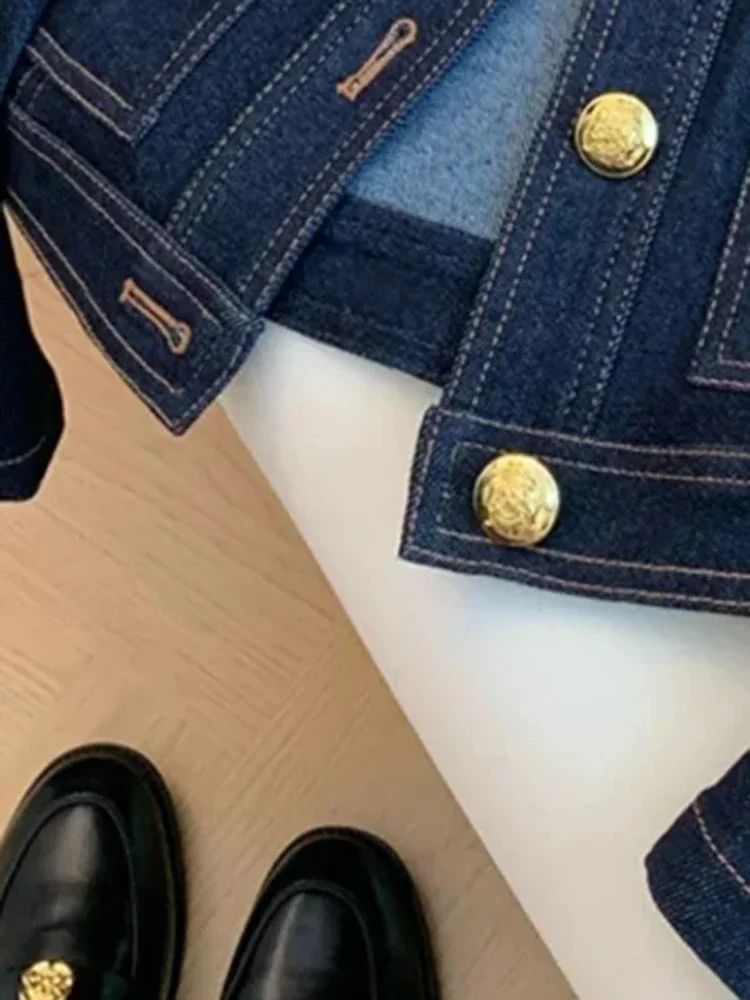 Syiwidii Blue Denim Jacket Women Autumn Classic Style Short Coat 2024 New Korean Fashion Pockets O-Neck Female Loose Jackets 6