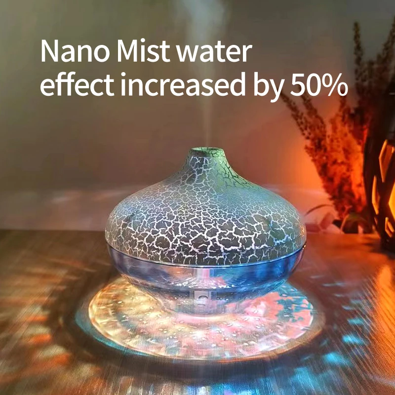 2025 New Cross-Border Hot Desktop Humidifier Crystal Crack Ball Shape with 7-Color Running Atmosphere Light Quiet Spray for Home