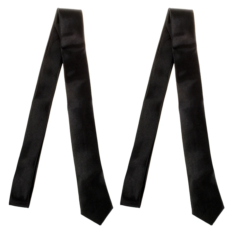

2X Unisex Casual Necktie Skinny Slim Narrow Neck Tie - Black
