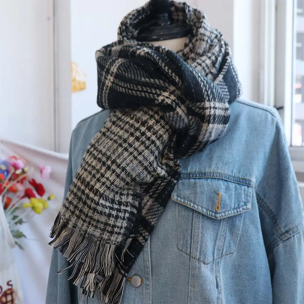 Large Acrylic Fibres Plaid Knitted Scarf Long Soft Men Thick Shawl Warm Classic Double-sided Scarf Christmas