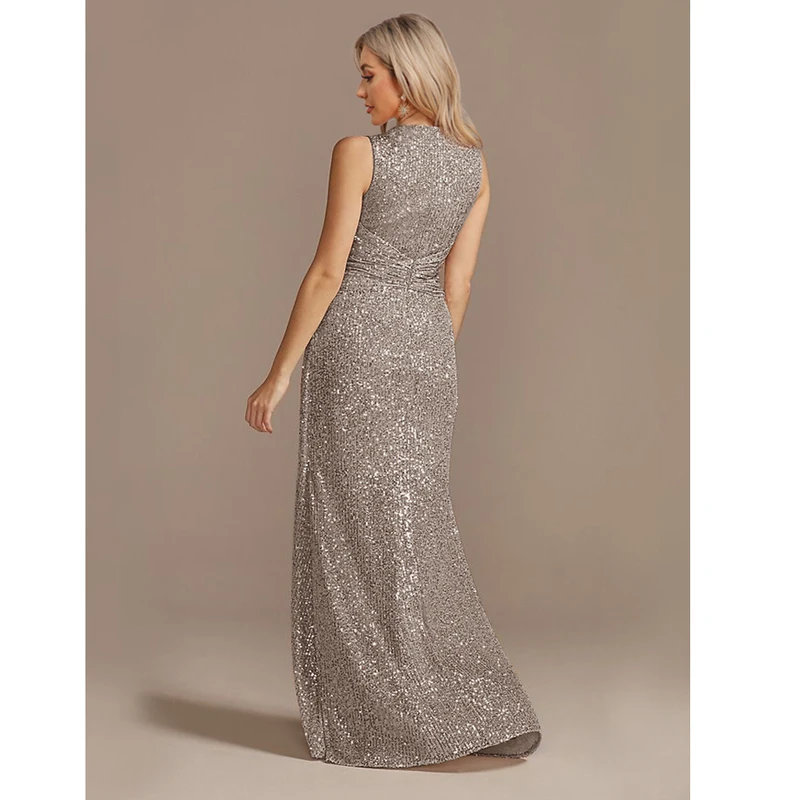 Floor Length V-Neck Evening Elegant Slit Party Women 2024 Wedding Sequins For Formal Prom Tail cocktail dresses vestido de festa