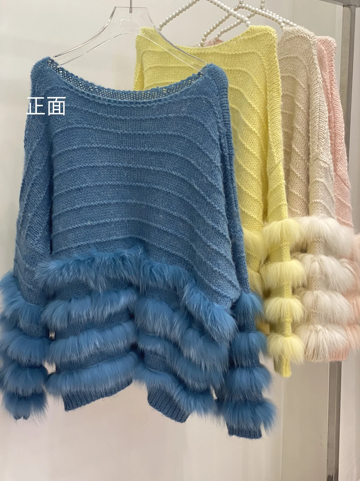 2022 Autumn and Winter New Fashion Fox Fur Knitted Coat for Women Short Round Neck Pullover Long Sleeve Sweater Top Female