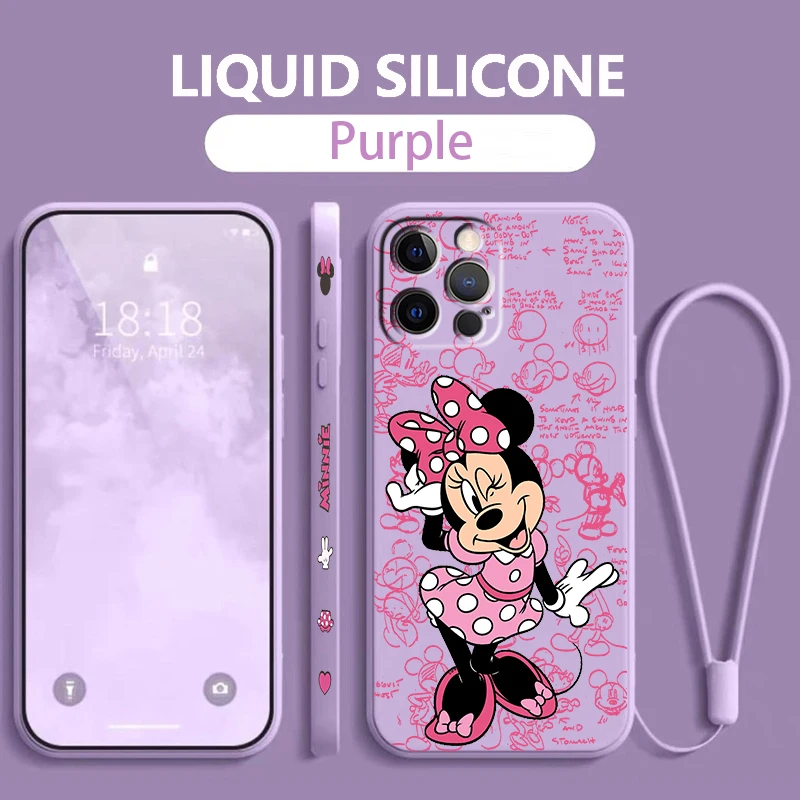 thumbnail image 1 of Funda de Minnie Mouse Disney para Apple iPhone, 15, 14, 13, 12, 11, XS, XR, X, 8, 7, SE Pro, Ultra Max Plus, Mini Liquid, cuerda izquierda, 1 of 5
