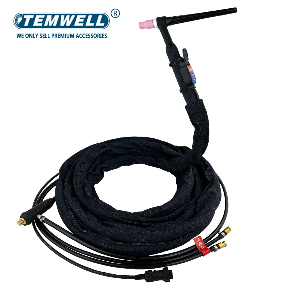 WP20 WP20F TIG Welding Torch Gas-Electric Integrated Rubber Red Hose 4M 10-25/35-50 Quick Euro Connector 13FT Water Cooled S wp9 wp9f tig welding gun welder flexible torch gas electric integrated red hose cable wires 10 25 euro connector 4m 13ft