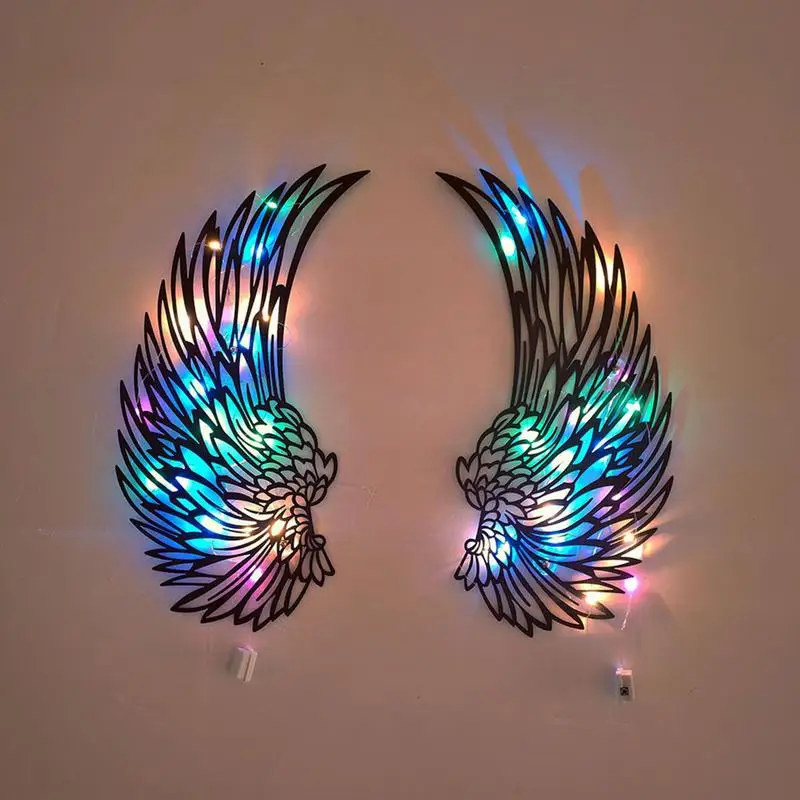 

Angel Wings Wall Decor Aesthetic Artwork for Walls Wall Art Metal Crafts Mysterious Wing with Led Lights Home Decoration