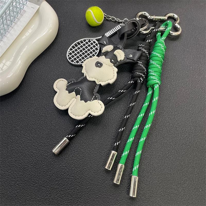 Lovely PU Leather Schnauzer Keychain Dog Cute Puppy PU Leather Hanger Animal Cartoon Bag Pendant Women