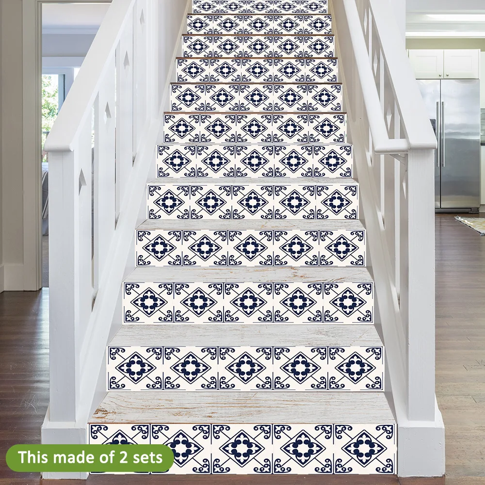 7/14pcs Terrazzo Brick Pattern Stairs Sticker Self Adhesive Riser Stair Decal Home Decor Tile Sticker Geometric Staircase Mural