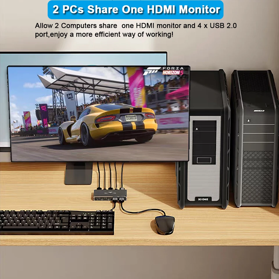 KVM Switch 4K 60Hz HDMI-Compatible USB 2.0 Hub Docking Station Dock 2 Computer P