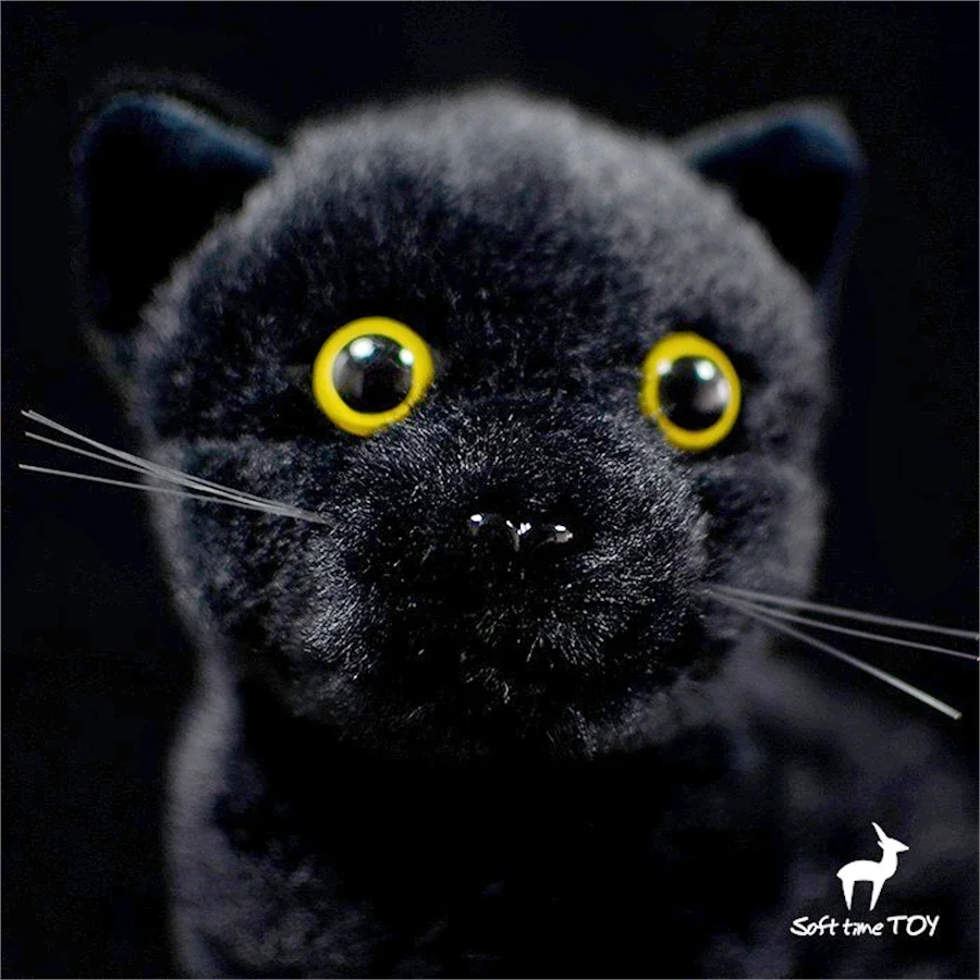 Black Cat High Fidelity Anime Cute Plushie Black Panther Plush Toys Lifelike Animals Simulation Stuffed Doll Kawai Toy Gifts Kid 4
