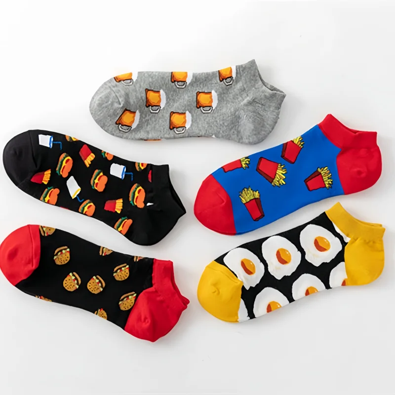 Paris Fruit Print No Show Socks 1/5 Men Women Summer Anti-Slip Invisible Socks Damen Herren Calcetines Sokken Comfort Ankle