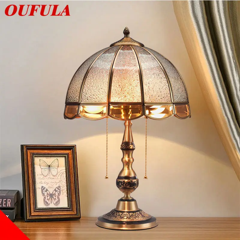 

Современная латунная настольная лампа OUFULA, ретро креативная Роскошная стеклянная Медная настольная лампа для дома, гостиной, кабинета, спальни