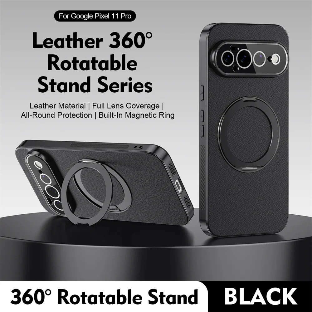 Premium Rotating Magnetic Leather Phone Case with Lens Protection and Shockproof Design