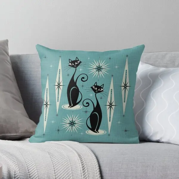 

Mid Century Meow on Blue - Large Scale Throw Pillow Customizable Decorative Pillow Not Included