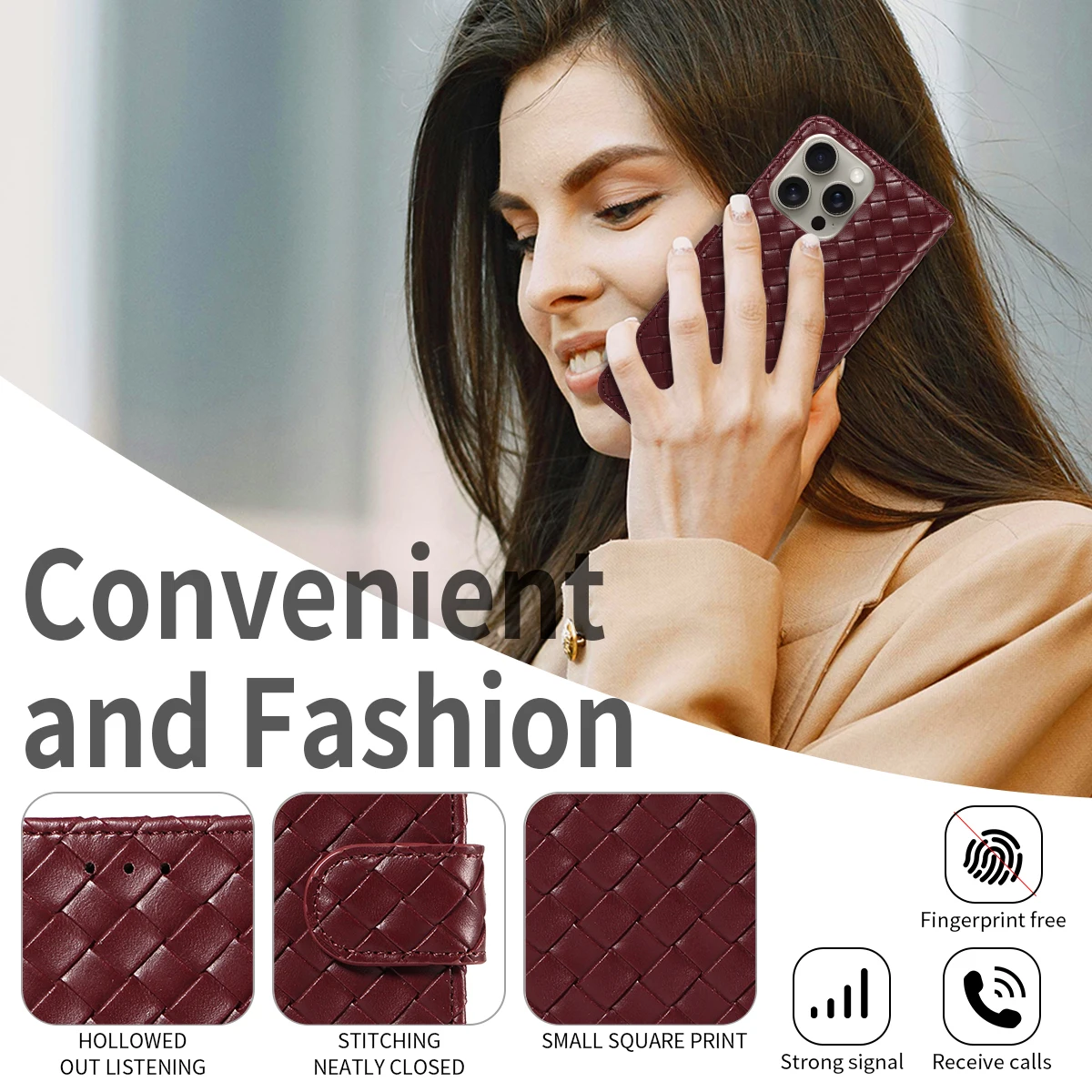 Woven Shockproof PU Leather Phone Case with Stand Cover
