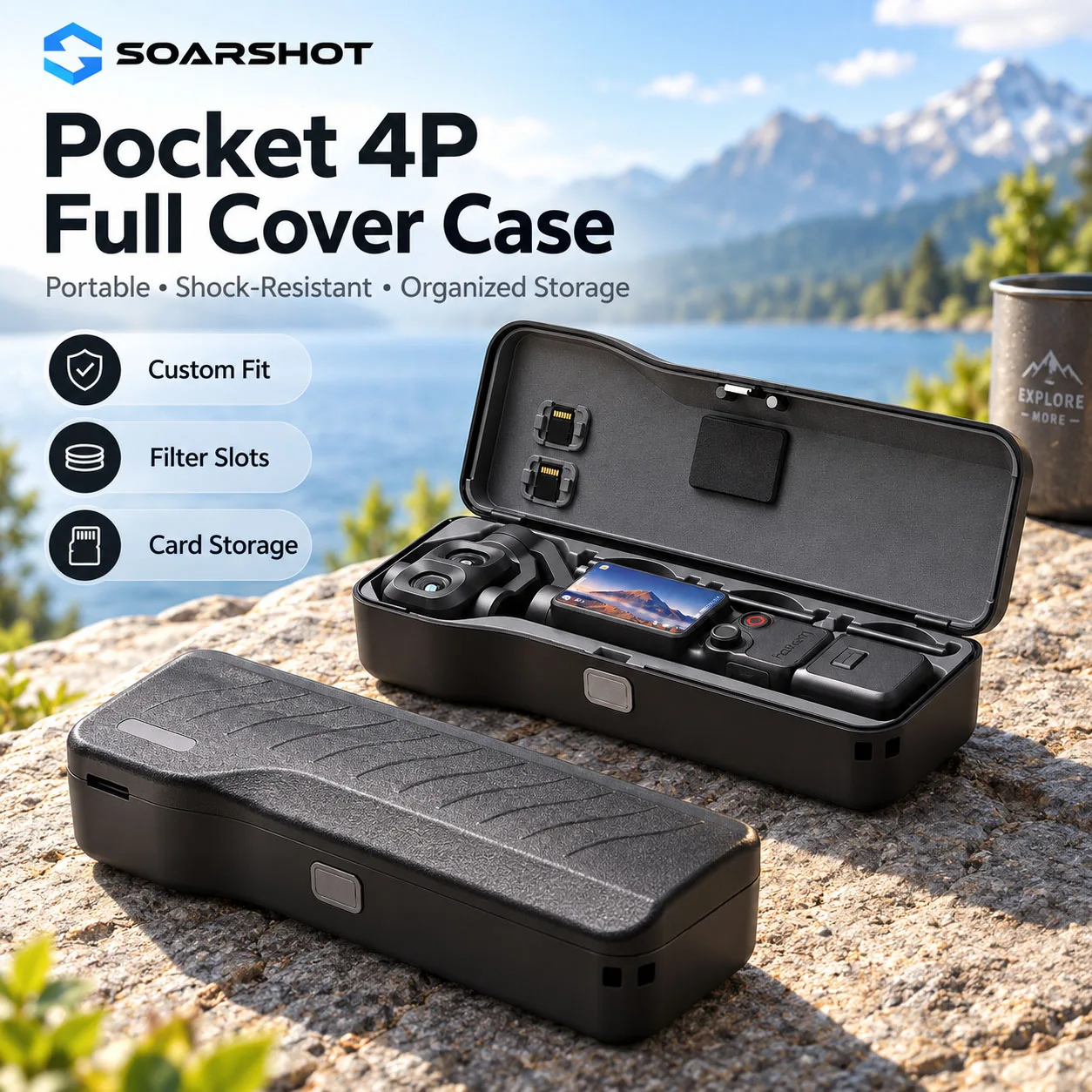 SOARSHOT Hard Carrying Case for DJI Osmo Pocket - Protective Storage Box with Filter and SD Card Slots