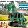 Alloy Children Remote Control Excavator Toy Car 2.4G 12 Channel Analog sound effects Cartoon Dinosaur Boy RC Excavator Toy Car 1