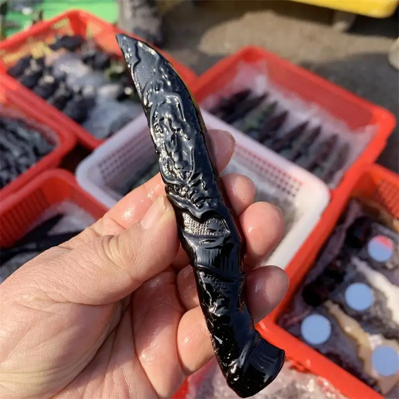 Natural Black Obsidian Dagger Carving Decoration Healing Crystal Reiki Figurine Quartz Gemstone Ornament Gift 1PCS 3