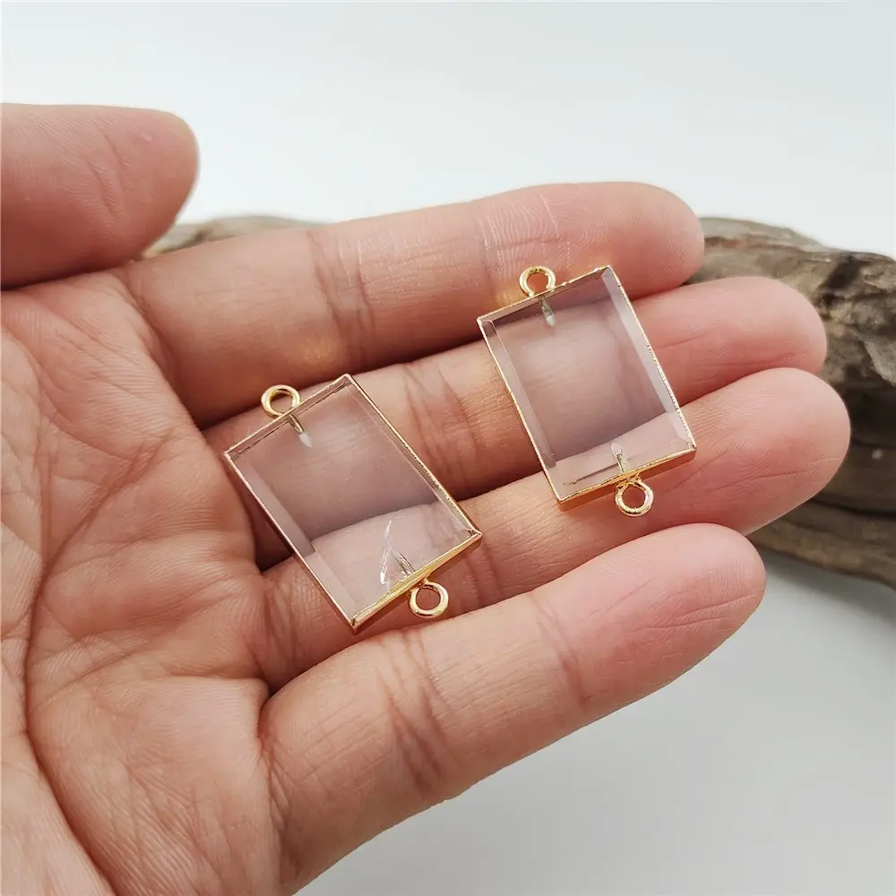 FUWO Wholesale 5Pc Natural Clear Quartz Connector, Golden Plated Square Crystal Accessories For Jewelry Making 5Pcs/Lot PD443 6