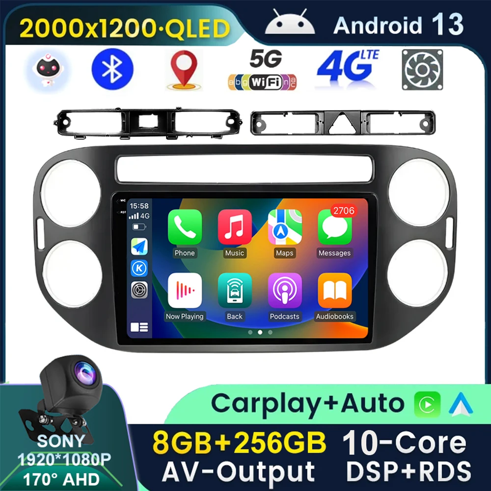 

2 Din QLED 2k 8+256GB Android 13 Car Raido Multimedia for VW Volkswagen Tiguan 2006-2016 GPS 2din Stereo WIFI BT CarPlay Auto
