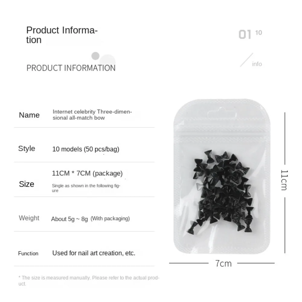 50pcs Nail Accessory 3D Nail Art Bowknot Bow Resin Nail Decoration Nail Art Design Elegant Nail Art Decoration Manicure Ornament