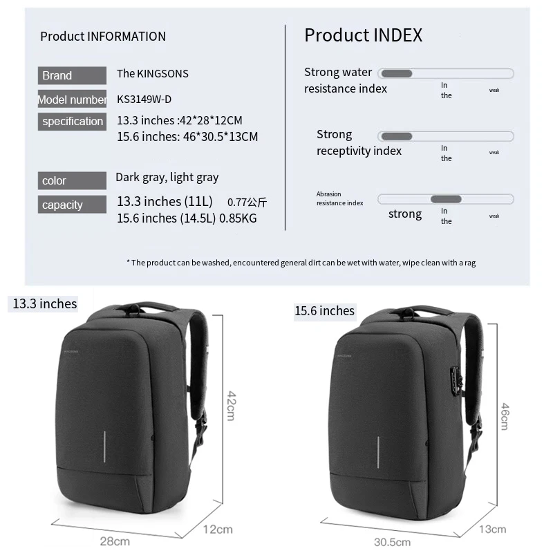 Kingsons Men's Laptop Backpacks Ultralight External USB Charging Laptop Backpack For Male Business Travel Anti-theft Backpack 6