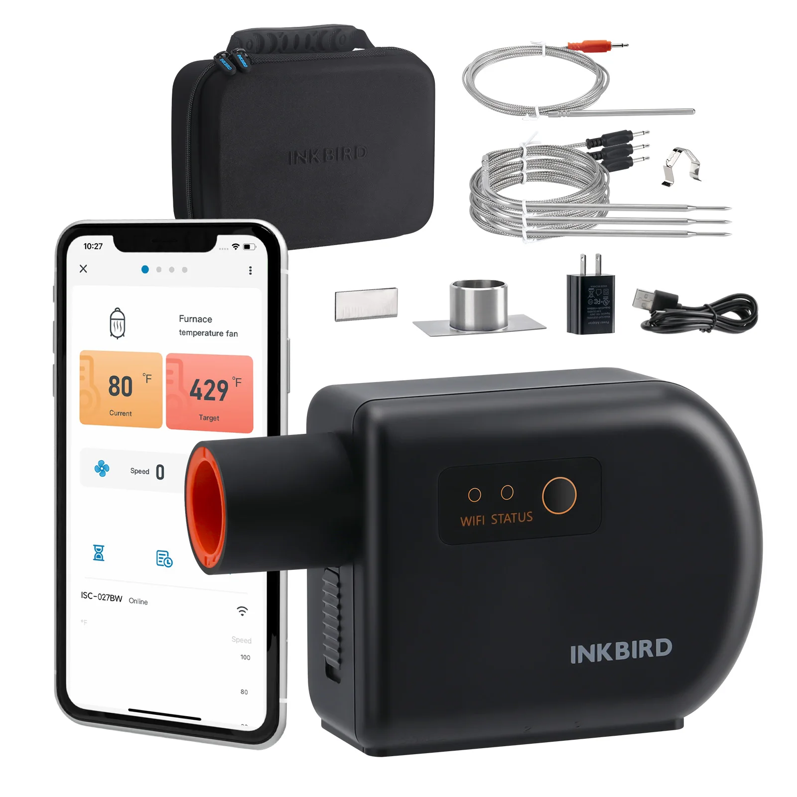 INKBIRD-controlador automático de temperatura para barbacoa, ventilador de humo con WiFi, Bluetooth, 4 sondas, para huevo verde grande, ISC-027BW