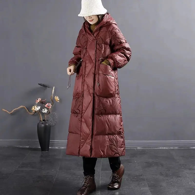 

Woman Winter Ultralight Padded Puffer Jacket Female Coat with Hooded Outdoor Warm Lightweight White Duck Down Outerwear G806