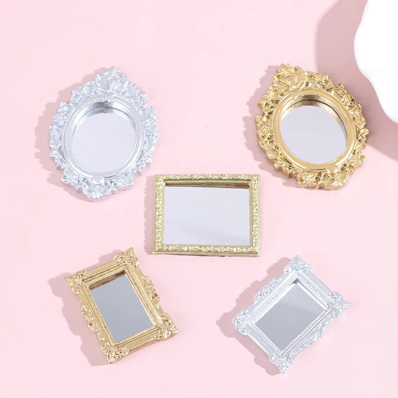 1pc 1/12 Dollhouse Miniature Frame Accessories Furniture Miniature Mirror Wall Room Mirror Mini Classical Doll House Mirrors 3