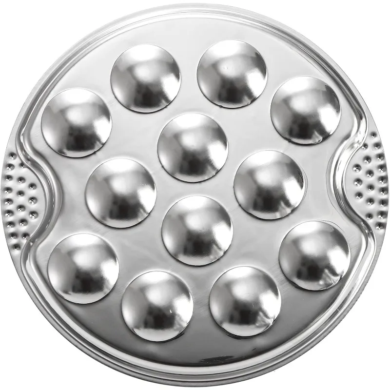 Stainless Steel Escargot Plates with 12 Compartment Holes with Escargot Tong Fork and 8 Slots Oyster Grill Pan Center Slot