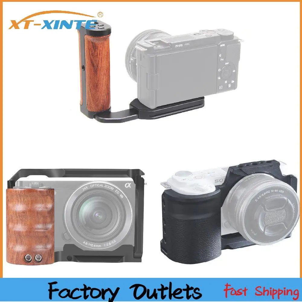 ZVE10 Camera Cage Rig Wood Leather Side Handle Grip for Sony ZVE10