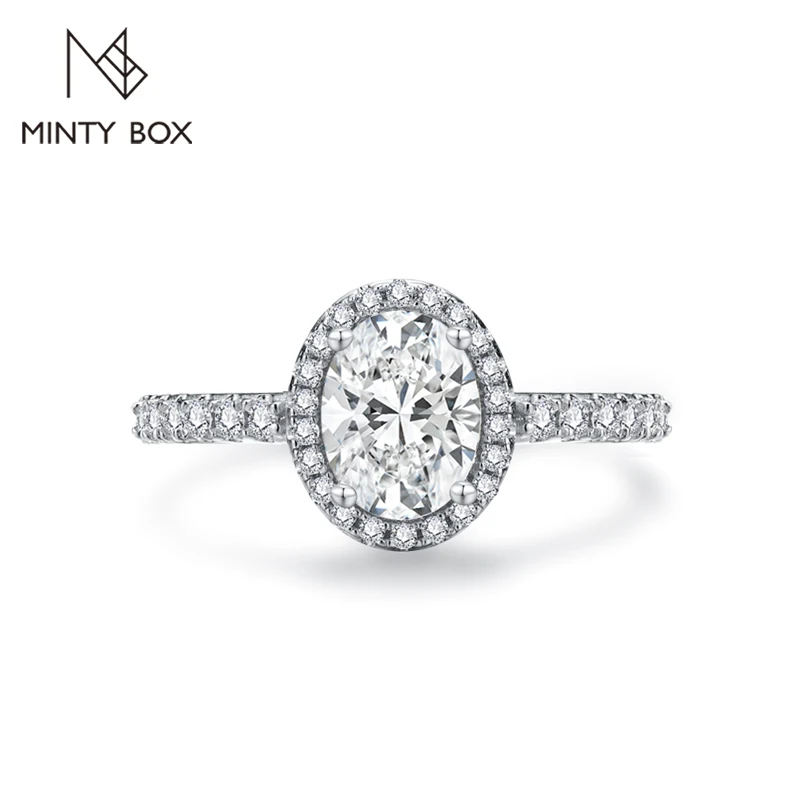 

MINTYBOX D Color Oval Shape Halo S925 Sterling Silver Moissanite Ring for Women Pass Diamond Test Engagement Wedding Jewelry