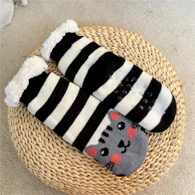 Calzini Termici Antiscivolo Per Bambini 1-3 Anni, Con Impugnatura In Silicone, Morbido Velluto Corallo, Modello Animaletti Coniglio, Colori Rosa/Grigio/Blu