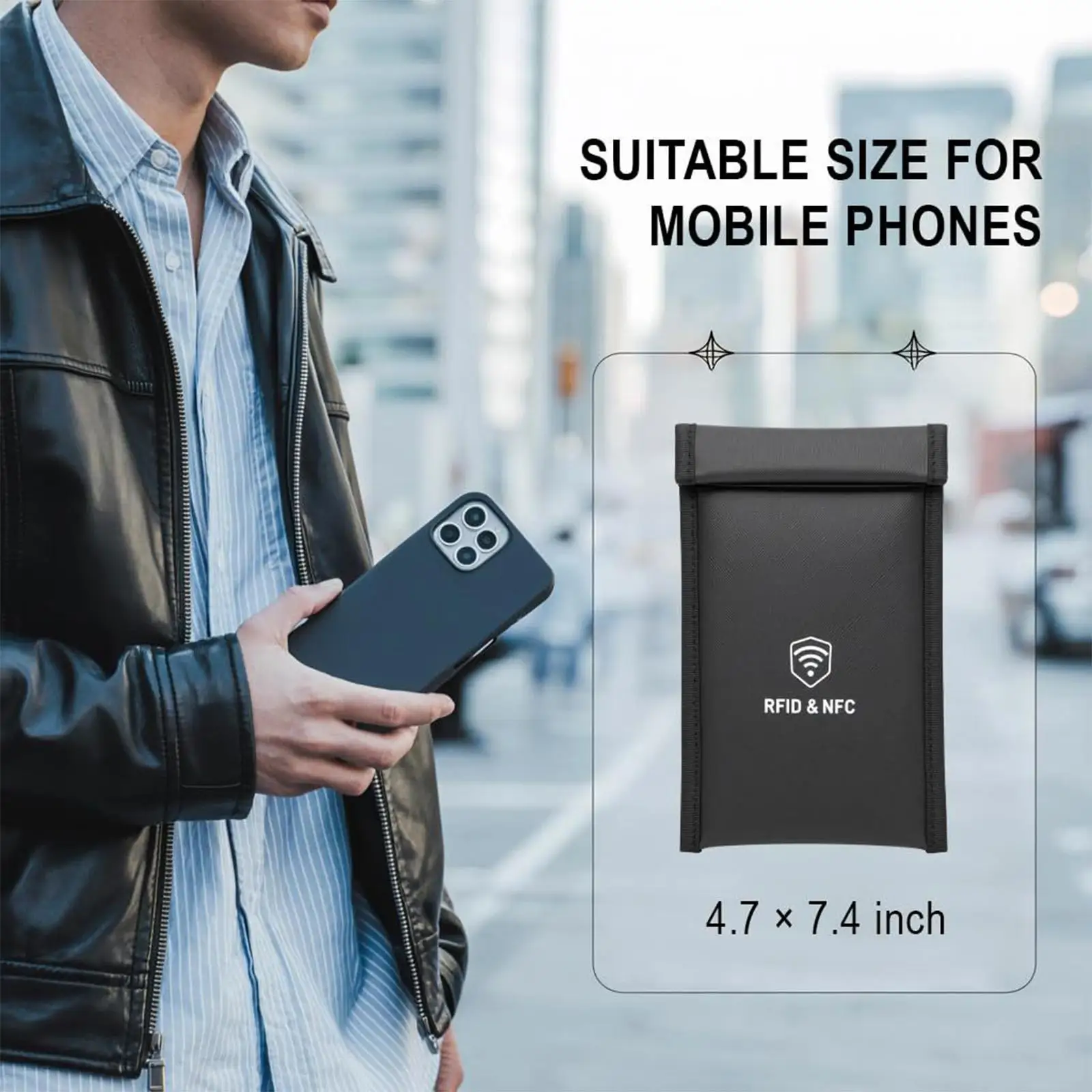 Faraday Bag for Signal Blocking and Privacy Protection with Detachable Wrist Strap