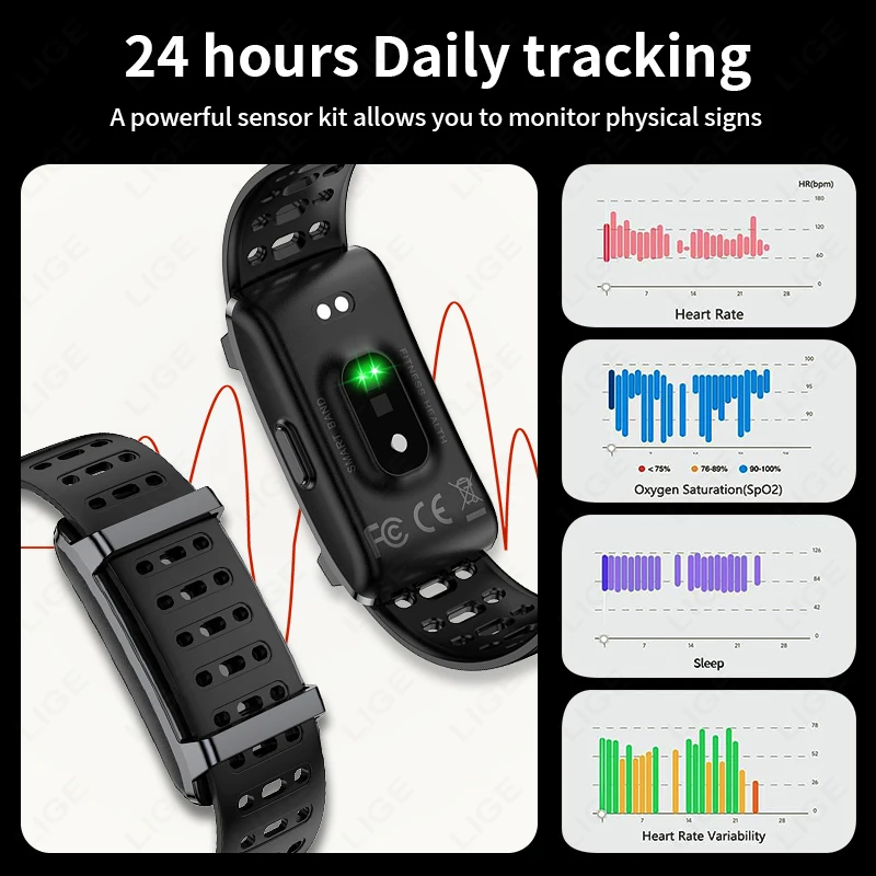 LIGE No Screen Smart Watch Sports Outdoors Fitness Heart Rate Monitor 1ATM Waterproof New Men Smart Bracelet For Andrio IOS 2026