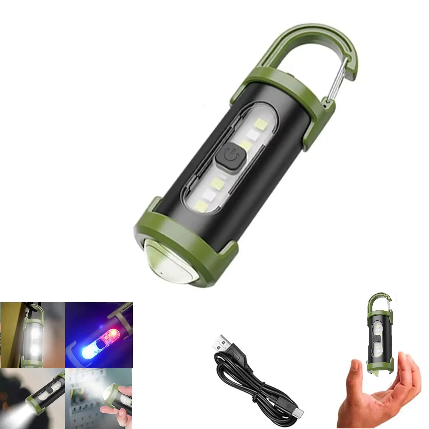 High-Lumen Rechargeable Keychain Flashlight - Versatile 7-Mode COB Work Light