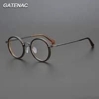 Gatenac оправа для очков из чистого титана, мужская круглая винтажная оправа для очков, женская ультра легкая корейская роскошная брендовая дизайнерская оправа