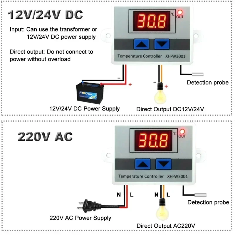 마이크로 컴퓨터 온도 컨트롤러, W3001, W3002, DC12V, 24V, AC110, AC200V, 디지털 온도 조절기, 온도 조절기, 가열 냉각 제어