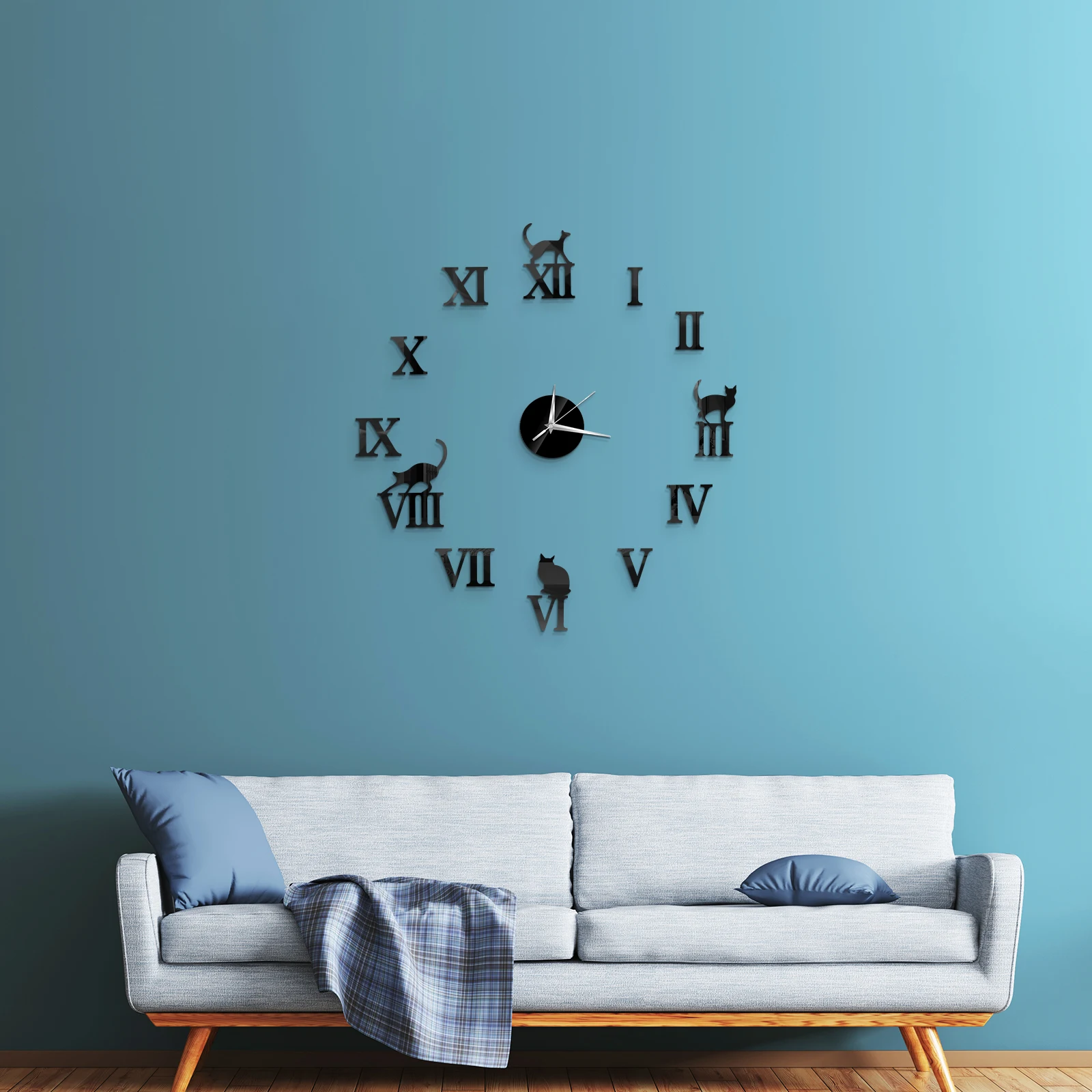 3D Large Roman Numeral Acrylic Mirror Wall Clock Sticker Fashion DIY Quartz Clocks Watch Home Decoration Living Room Stickers