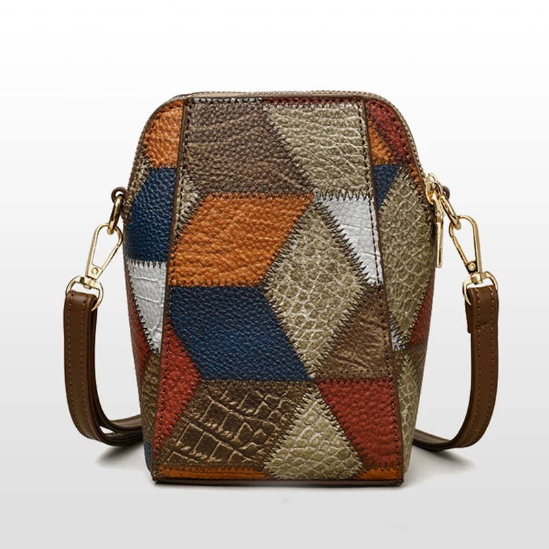 PU Leather Women Shoulder Bag Multi Zipper Soft Cowhide Girls Small Mobile Phone bag Color Stitching Crossbody Bag