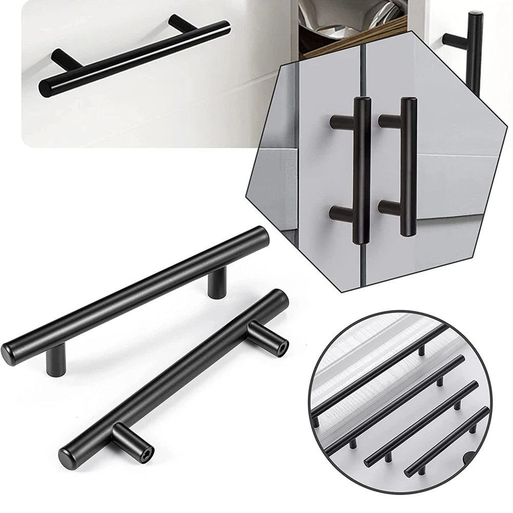 Furniture handles Wardrobe door pull Stainless steel drawer handle T bar Straight kitchen long cabinet closet knob Black silver