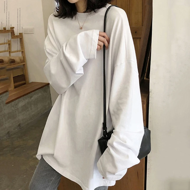Женская длинная футболка с длинным рукавом, в стиле Харадзюку