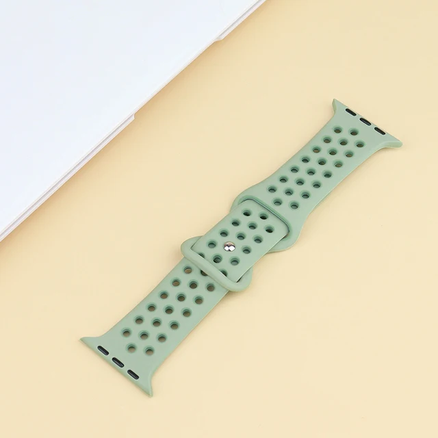 Silicone Strap For Apple Watch Band 44mm 40mm 42mm 38mm 44 mm watchband Breathable bracelet Apple watch 6 Strap iWatch 7 5 4 se 09 grey-green