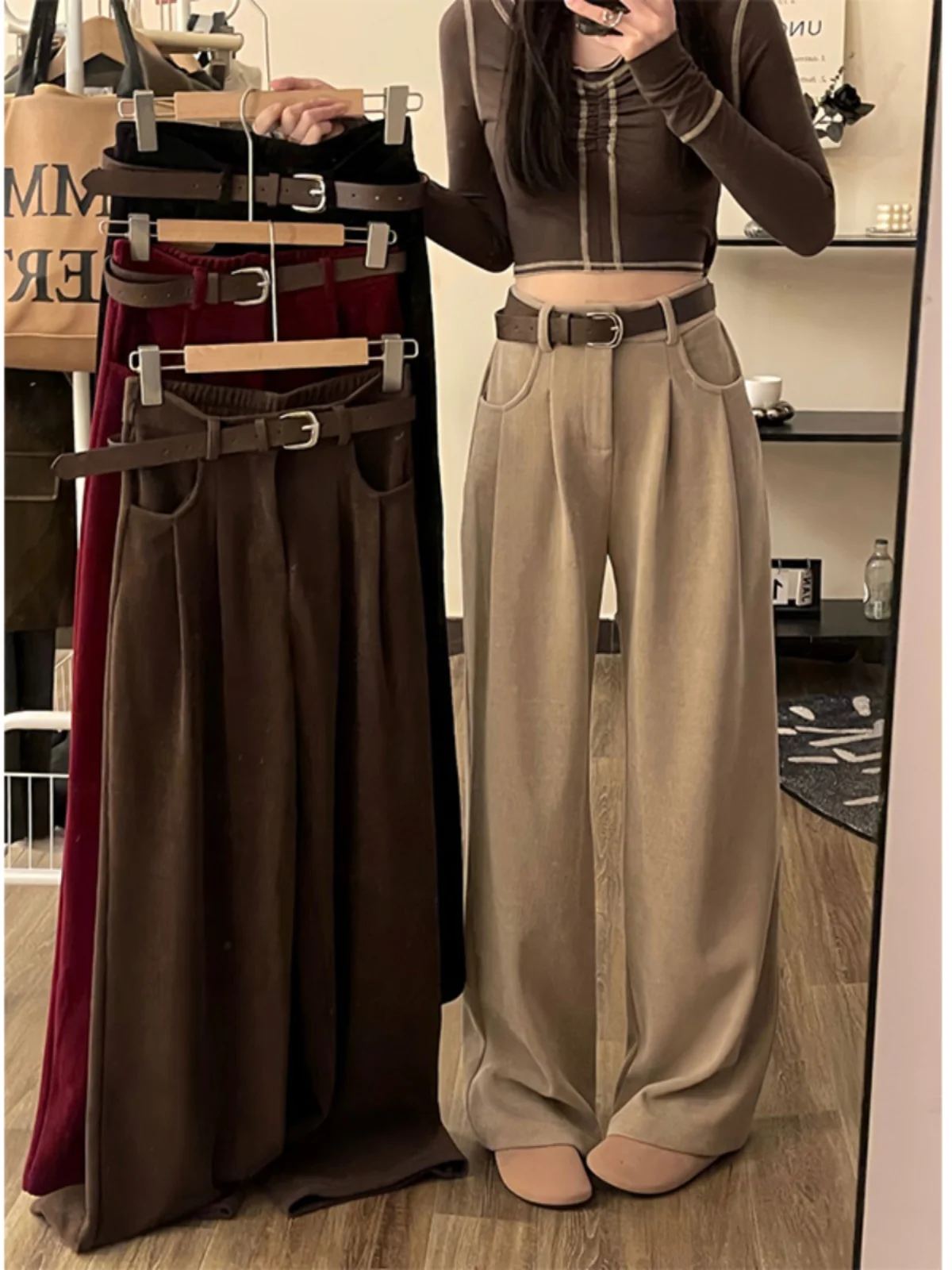 

Wide Leg Pants For Women In Autumn 2024, New High Waisted Pants Slimming And Drooping Feeling Straight Suit Pants