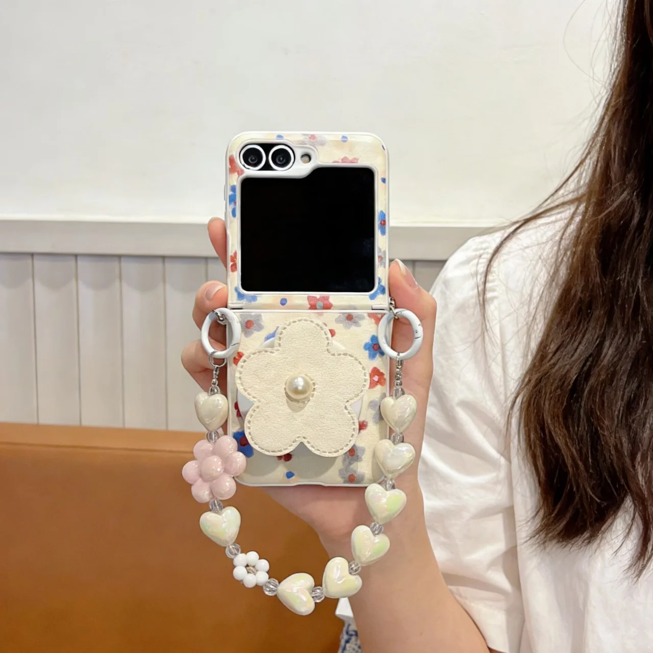 Chic Floral Leather Phone Case with 3-in-1 Rope Strap & Magnetic Holder