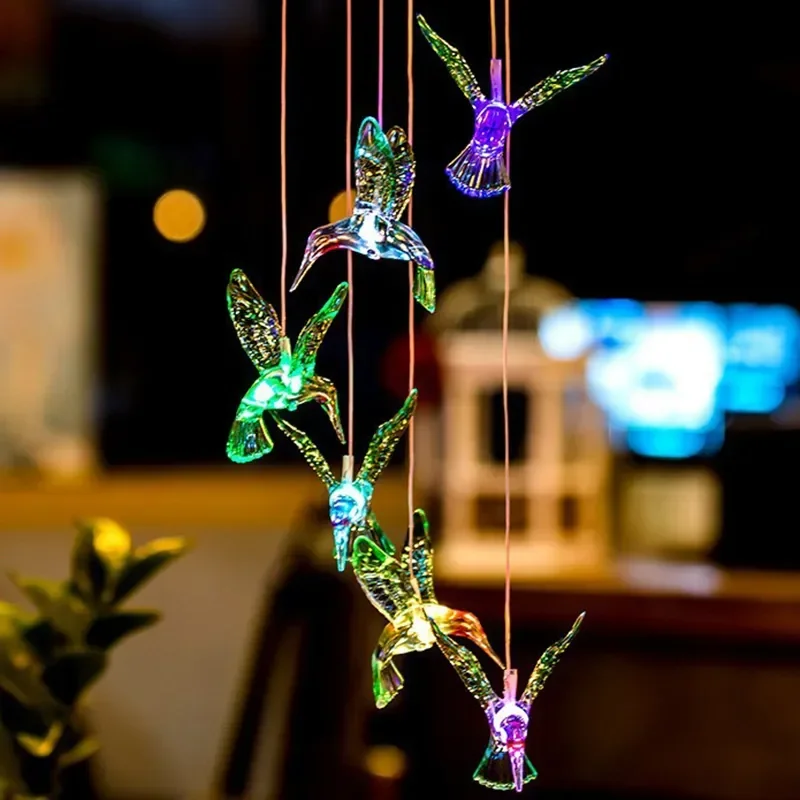 Wind Chimes 1PC Colorful Gradient Garden LED Solar Hummingbird Landscape Garden Lights Decorated Atmosphere
