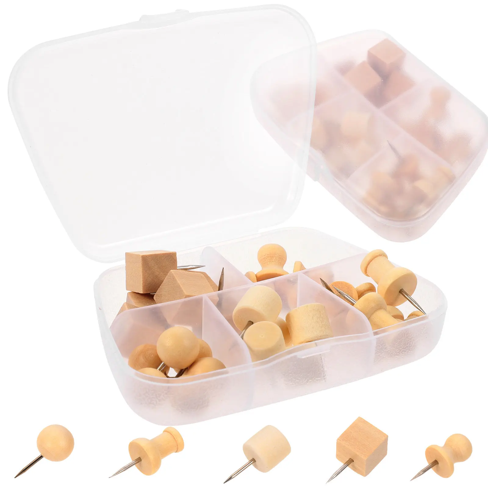 2 상자 나무 푸시핀 게시판용 천연 나무 엄지핀 지도 장 푸시핀 다기능 사무실 가정용