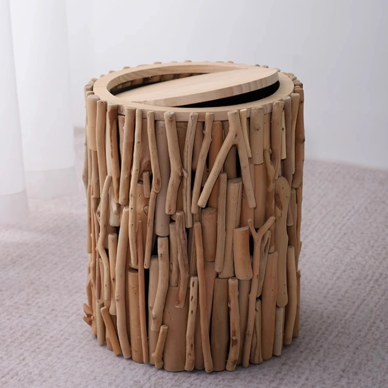 노르딕 스타일 쓰레기통 천연 목재 가정용 거실 일본식 심플 침실 사무실 창의적인 높은 쓰레기통