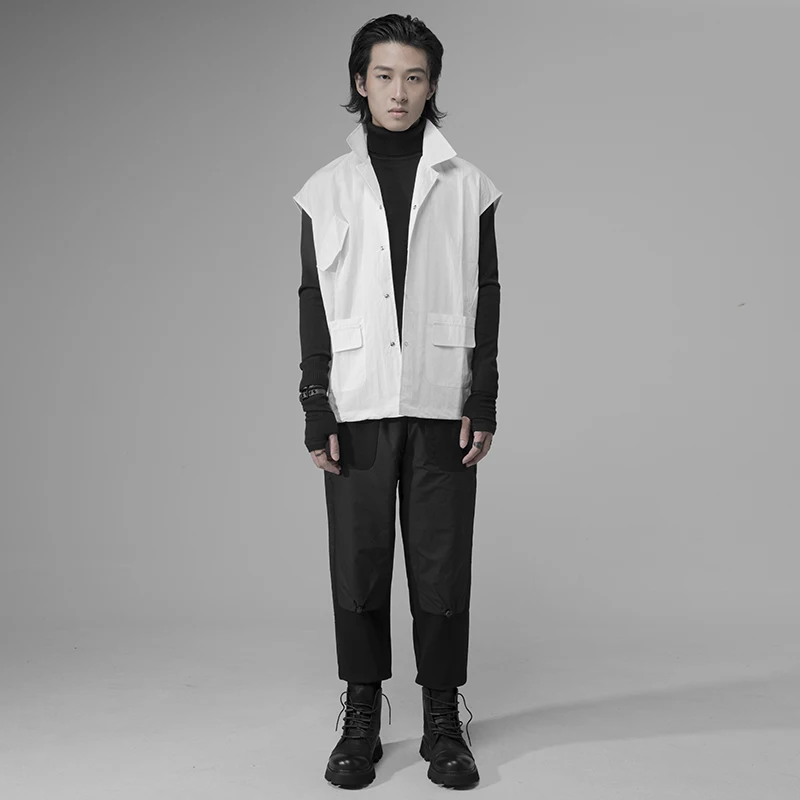 

Korean Trend Line Waistcoat Men And Women Fashion City Wind Loose Casual Sleeveless Vest Coat Black And White