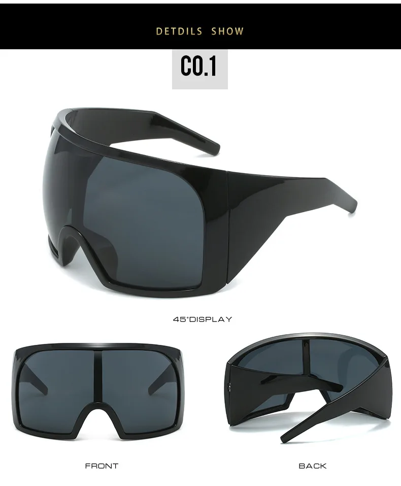 Übergroße Punk-Sonnenbrille für Damen, Luxusmarke, Designer-Sport-Sonnenbrille für Herren, modische einteilige Sonnenbrille, Outdoor-Sportbrille – Detail 11