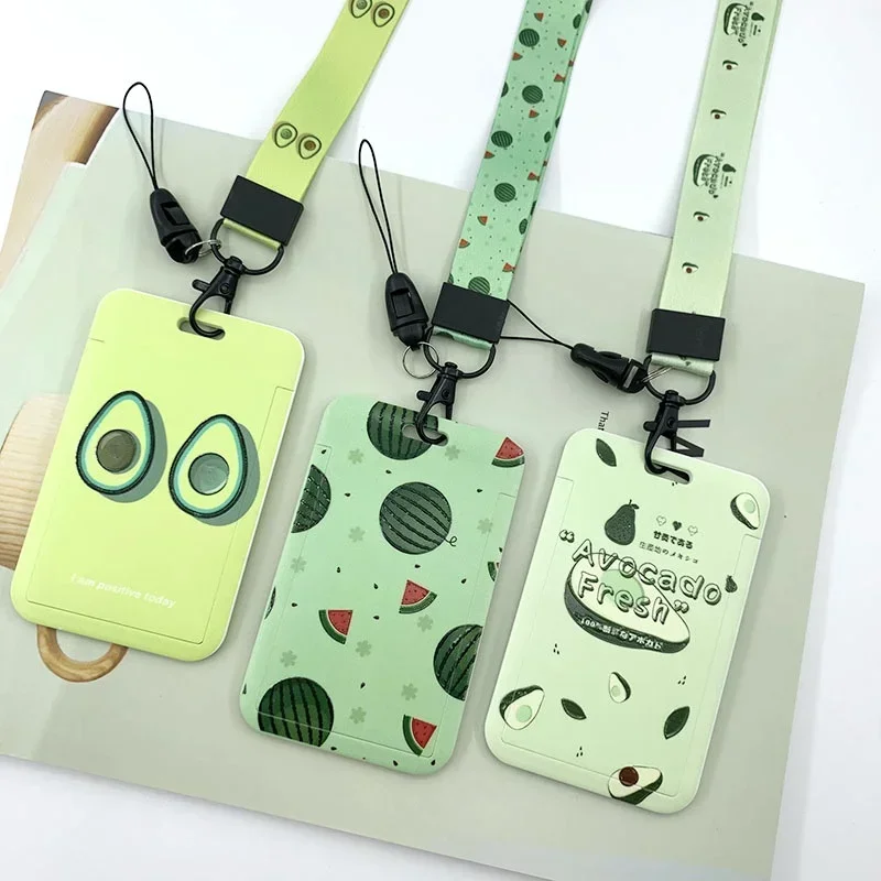 Ins Plastic Credit Card Holder with Lanyard Fruit Avocado Crad Cover Student ID Bus Access Card Case Cute Badge Holder